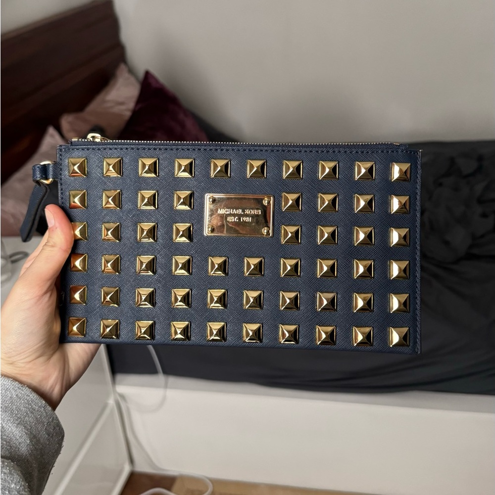 Michael Kors Hamilton Black Pyramid Studded Wallet Clutch